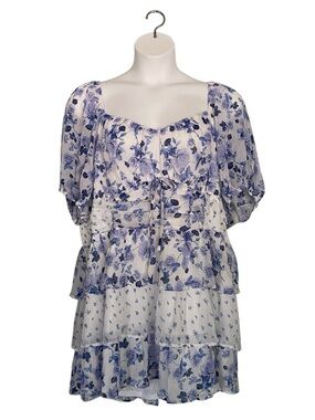 ARULA Altered State Mia Blue Floral Tiered Mini Dress Womens Plus size 3X NWOT